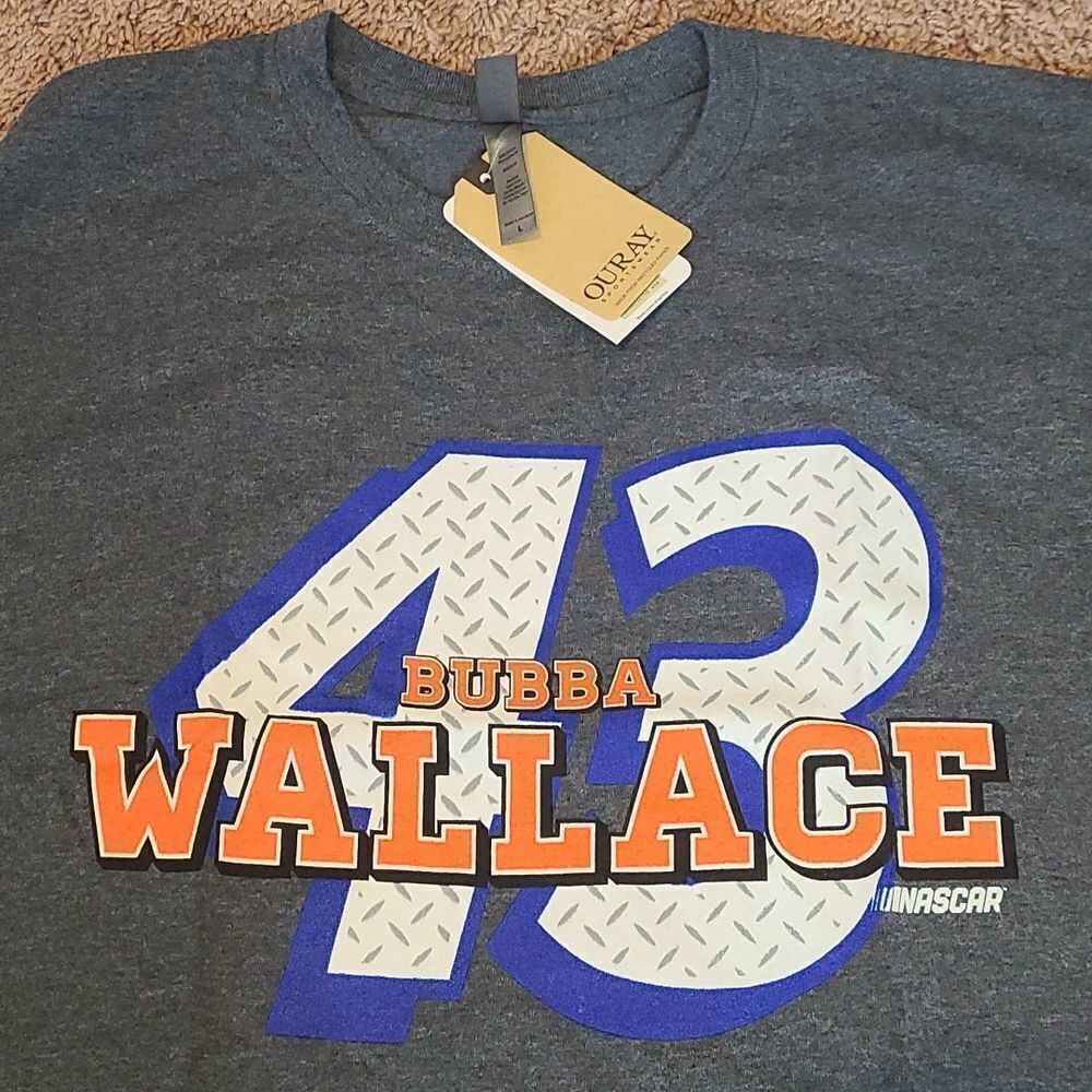 BUBBA WALLACE 43 NASCAR 10 Heathered Grey Tee Mens LG Unisex New - Picture 2 of 3